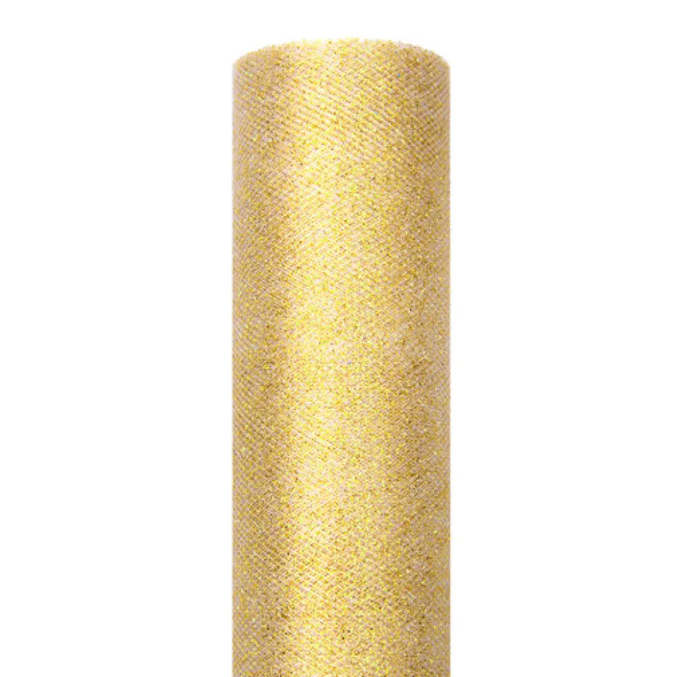 Tiul dekoracyjny Glittery - złoty, 15 cm x 9 m