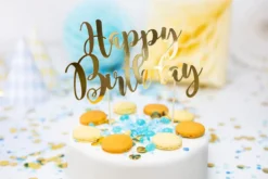 Topper na tort Happy Birthday - złoty, 22,5 cm