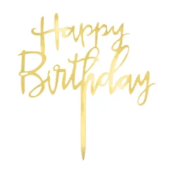 Topper na tort Happy Birthday - złoty, 13 x 13,5 cm