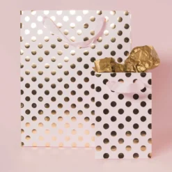 Torba prezentowa w kropki - Rico Design - różowo-złota, 18 x 26 x 12 cm