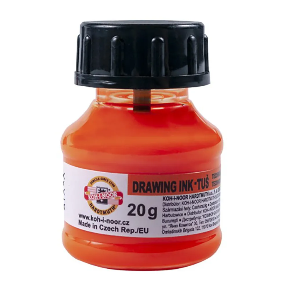 Tusz rysunkowy, kreślarski - Koh-I-Noor - pomarańczowy fluorescencyjny, 20 g