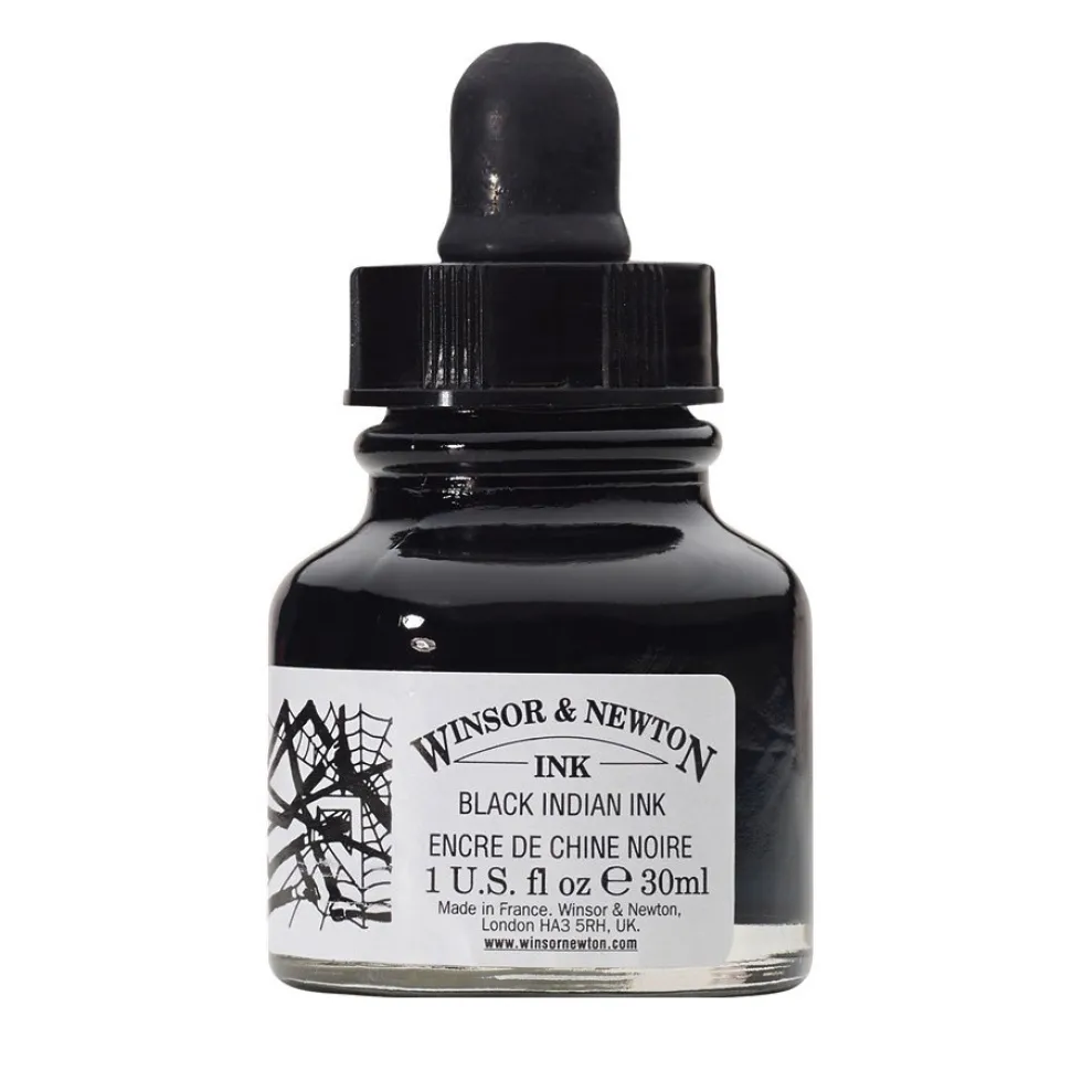 Tusz rysunkowy z zakraplaczem - Winsor & Newton - Black Indian, 30 ml