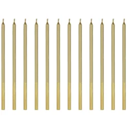 Świeczki urodzinowe gładkie - złote, 14 cm, 12 szt.