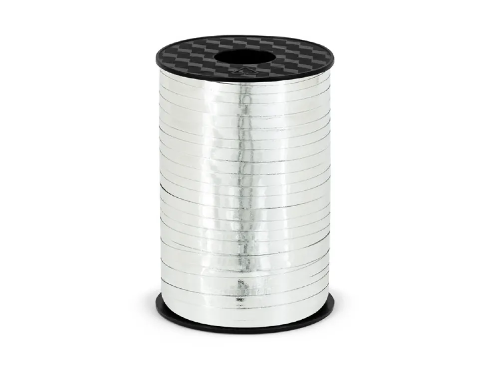 Wstążka plastikowa do balonów - srebrna metalizowana, 5 mm x 225 m