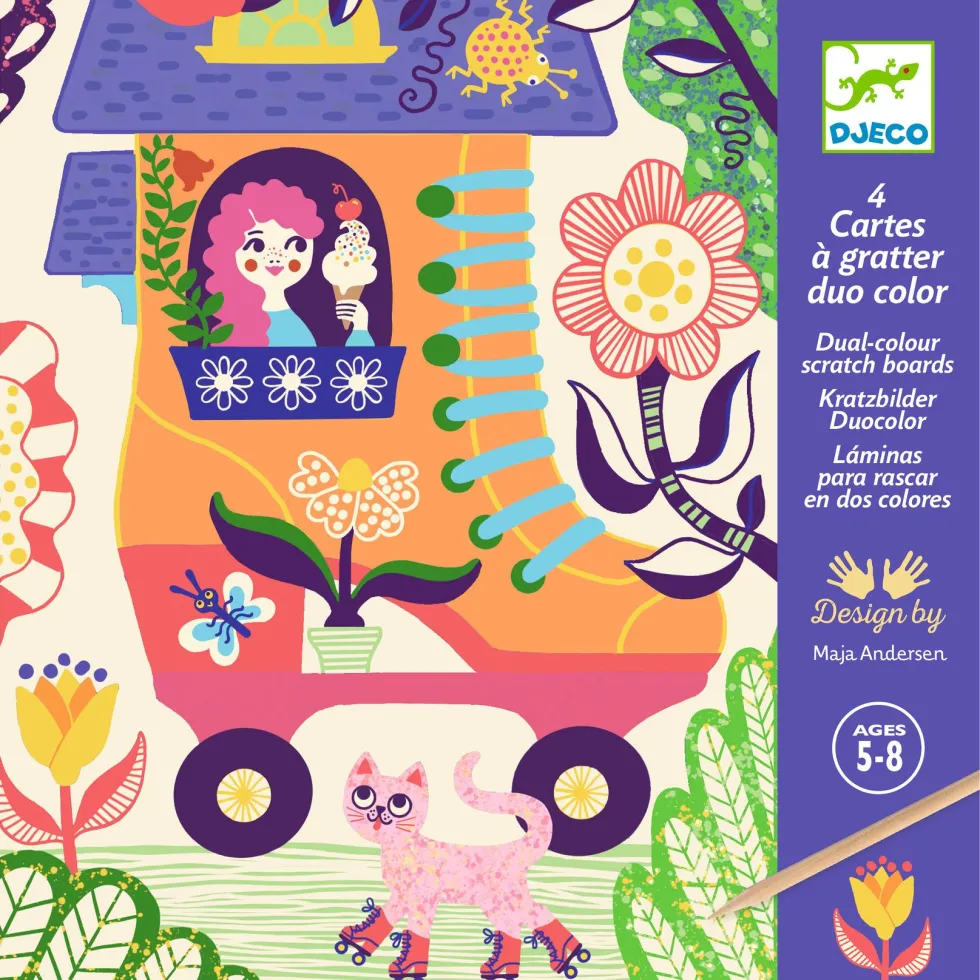 Wydrapywanka dla dzieci - Djeco - Fantazyjne Domki, 4 szt.