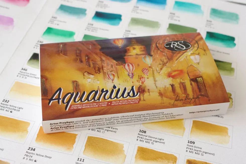 Zestaw akwareli Aquarius w kostkach, Artur Przybysz - Roman Szmal - 12 kolorów