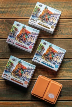 Zestaw akwareli Aquarius w półkostkach Mini Urban Sketchers - Roman Szmal - Apricot, 8 kolorów