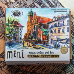 Zestaw akwareli Aquarius w półkostkach Mini Urban Sketchers - Roman Szmal - Gold, 8 kolorów