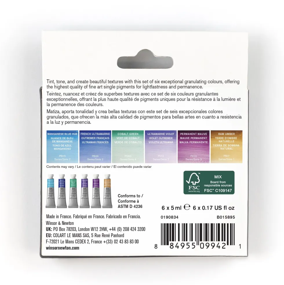 Zestaw akwareli Professional Granulating - Winsor & Newton - 6 x 5 ml