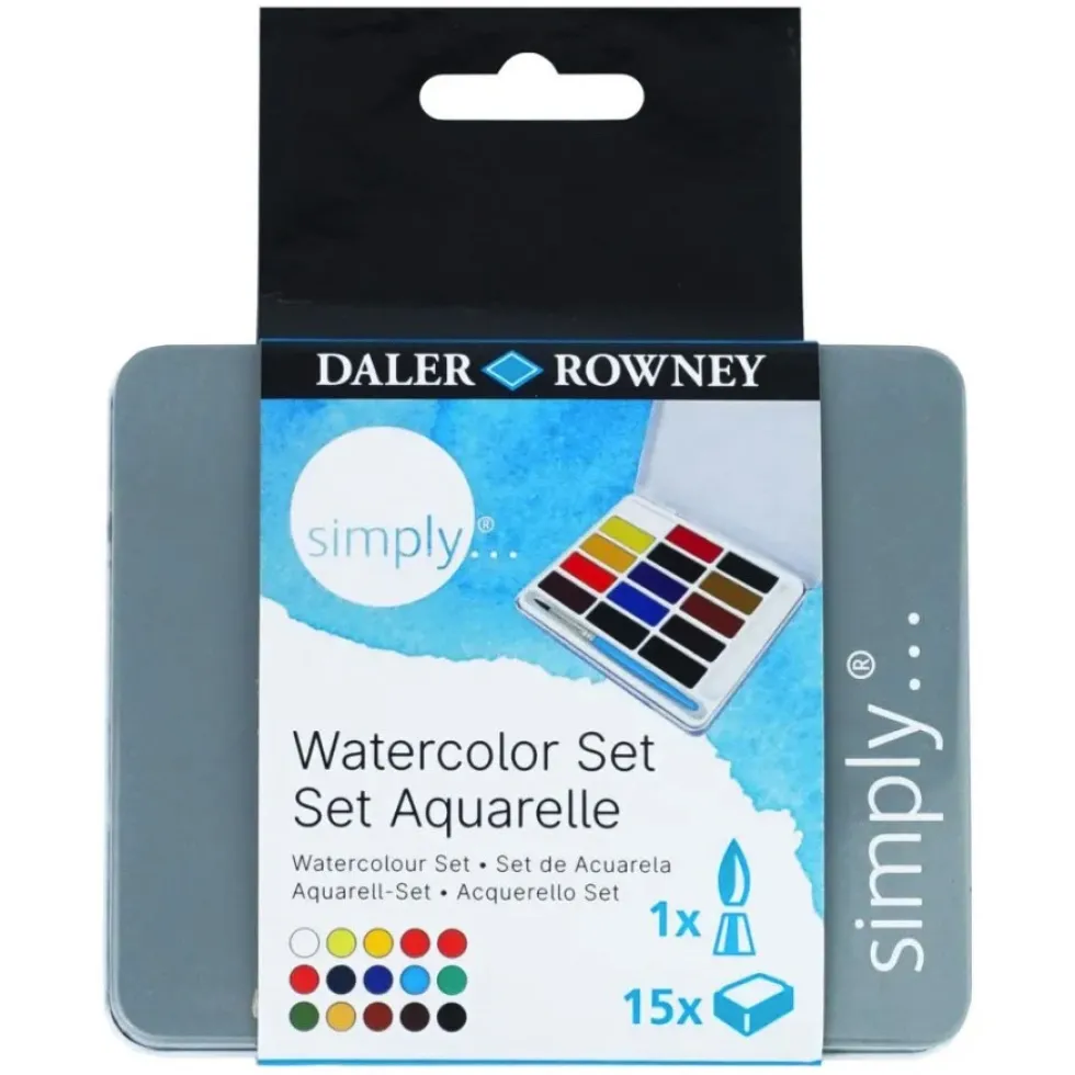 Zestaw akwareli Simply w półkostkach - Daler Rowney - 15 szt.