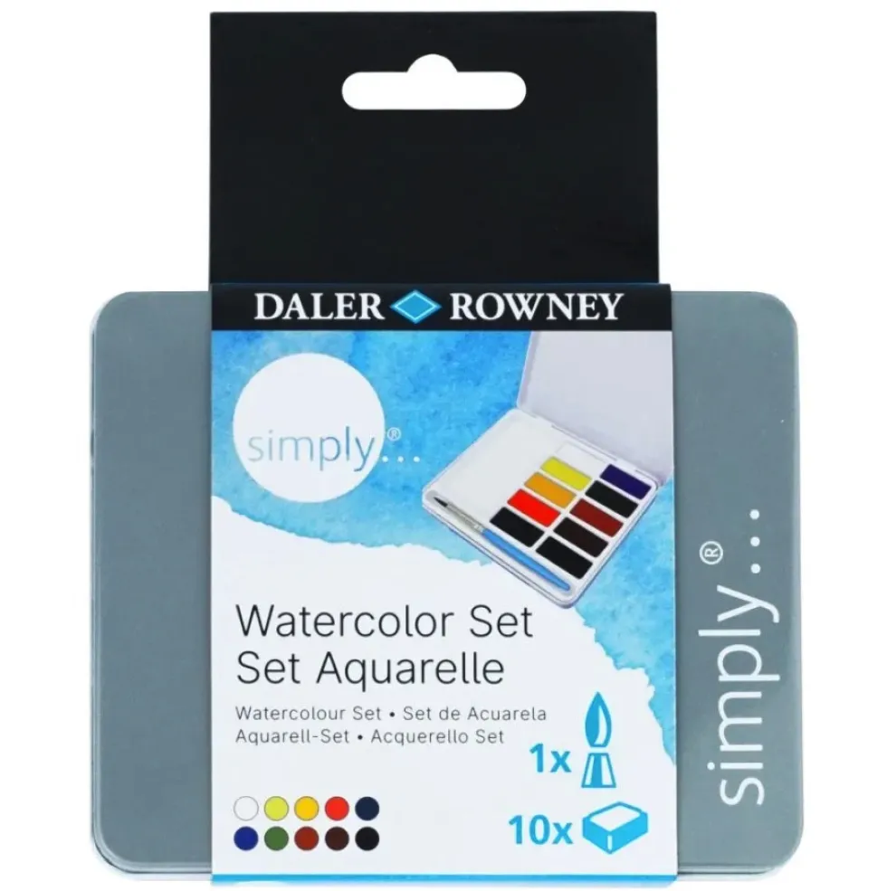 Zestaw akwareli Simply w półkostkach - Daler Rowney - 10 szt.