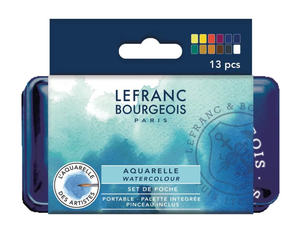 Zestaw akwareli w półkostkach Fine - Lefranc & Bourgeois - 13 szt.