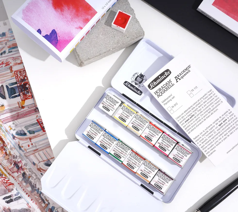 Zestaw akwareli w półkostkach Horadam Aquarell - Schmincke x PaperConcept - 12 szt.