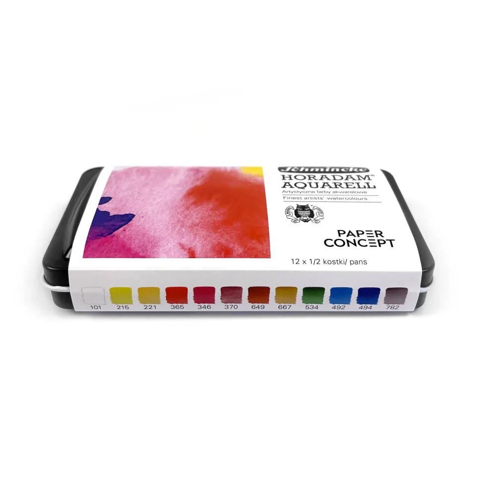 Zestaw akwareli w półkostkach Horadam Aquarell - Schmincke x PaperConcept - 12 szt.