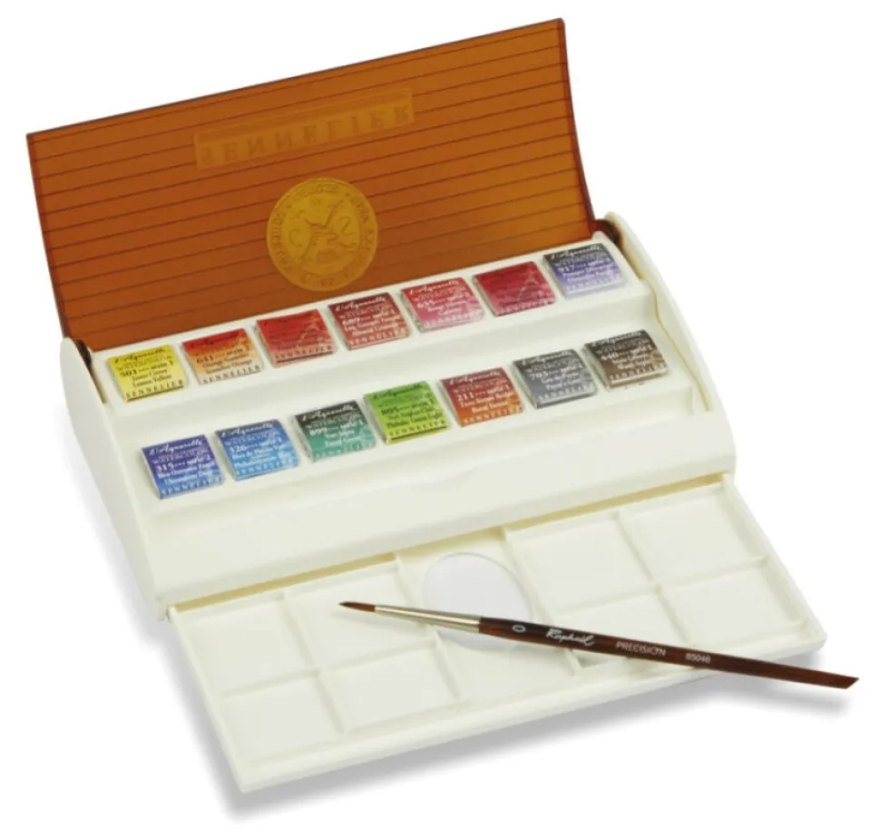 Zestaw akwareli w półkostkach l'Aquarelle Travel Box - Sennelier - 14 szt.