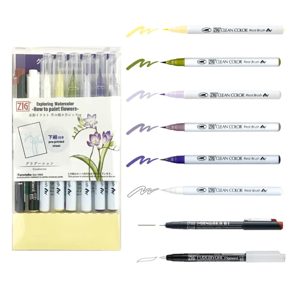 Zestaw akwarelowy Watercolor Flowers, Gradation - Kuretake - 11 szt.