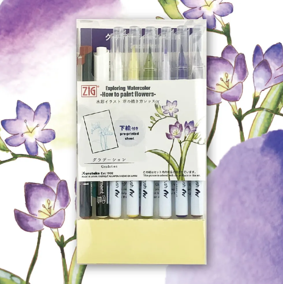 Zestaw akwarelowy Watercolor Flowers, Gradation - Kuretake - 11 szt.