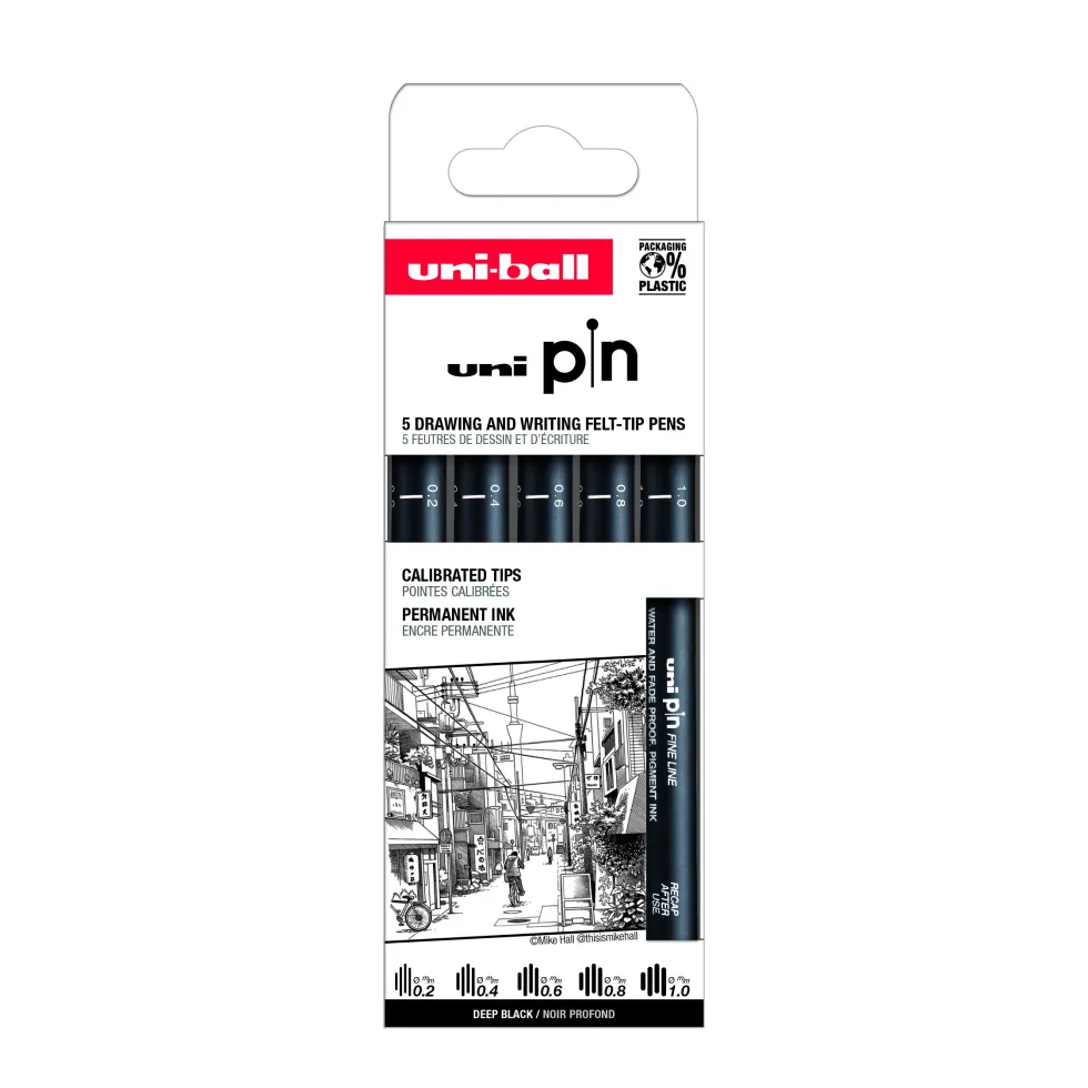 Zestaw cienkopisów kreślarskich Pin 200 - Uni - 0,2-1 mm, 5 szt.