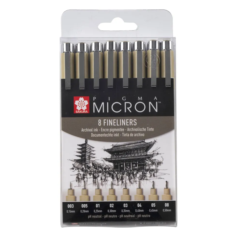 Zestaw cienkopisów Pigma Micron - Sakura - czarne, 8 szt.
