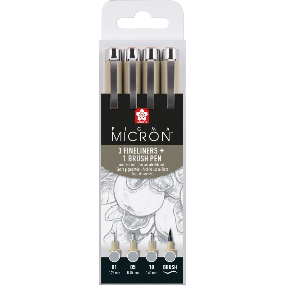 Zestaw cienkopisów Pigma Micron - Sakura - Light Cool Gray, 4 szt.