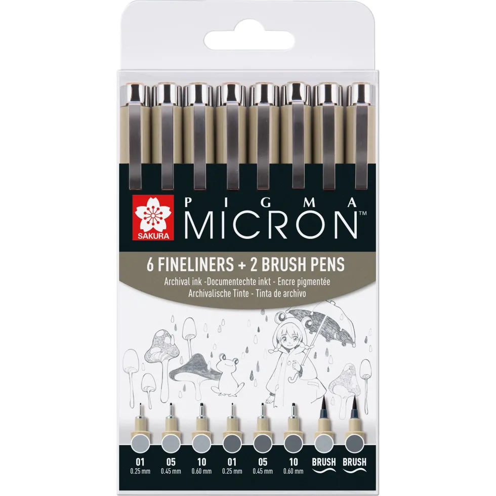 Zestaw cienkopisów Pigma Micron - Sakura - szare, 8 szt.