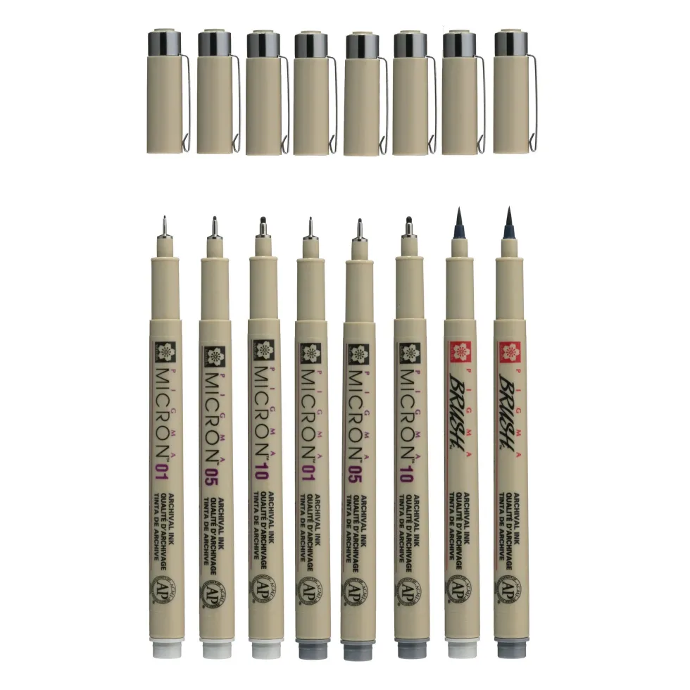 Zestaw cienkopisów Pigma Micron - Sakura - szare, 8 szt.