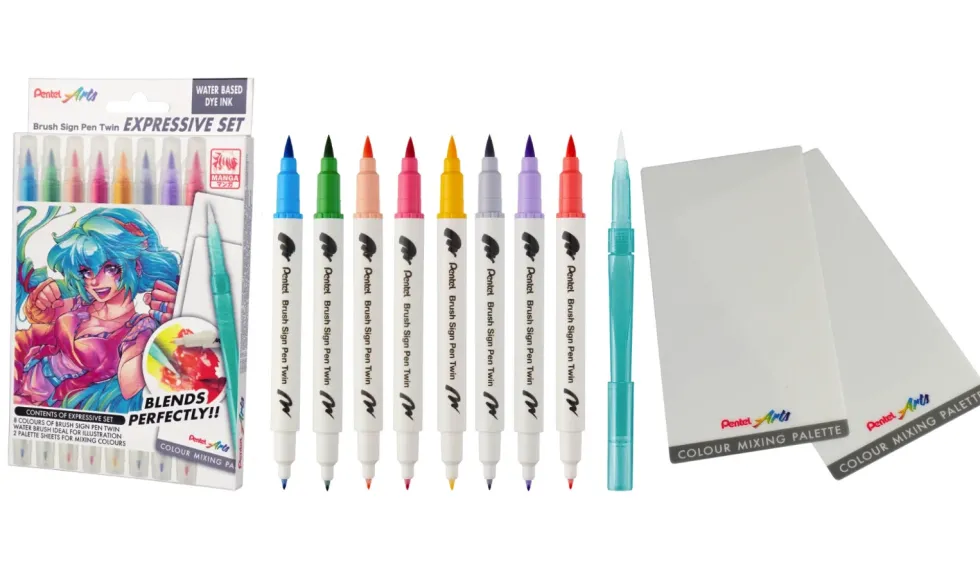 Zestaw do malowania Brush Sign Pen Twin Manga - Pentel - 8 szt.