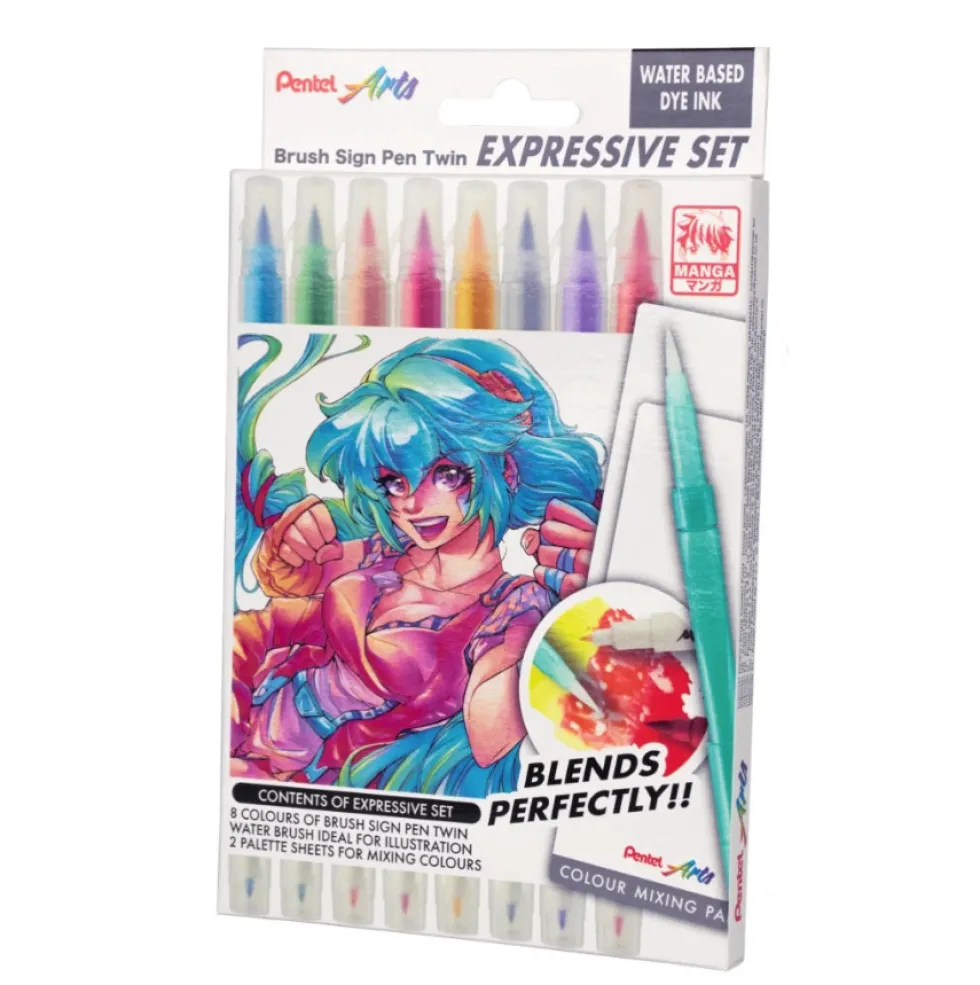 Zestaw do malowania Brush Sign Pen Twin Manga - Pentel - 8 szt.
