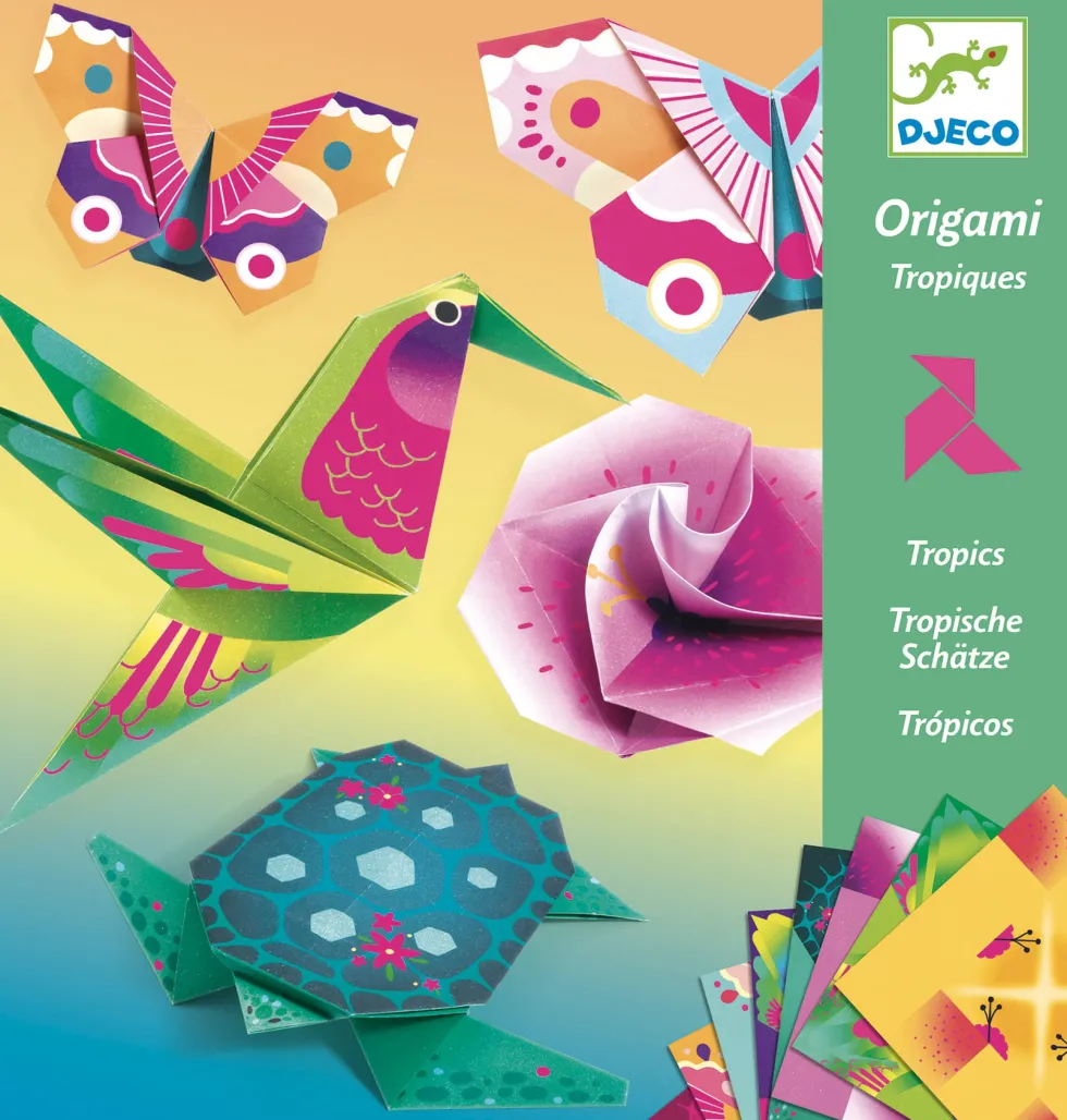 Zestaw do origami - Djeco - Tropiki neonowe, 24 szt.