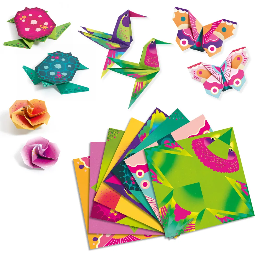 Zestaw do origami - Djeco - Tropiki neonowe, 24 szt.