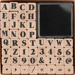Zestaw drewnianych stempli ABC & Numbers - Paper Poetry - bold alfabet, 48 szt.
