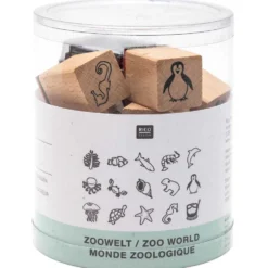 Zestaw drewnianych stempli, Zoo World - Rico Design - 15 szt.