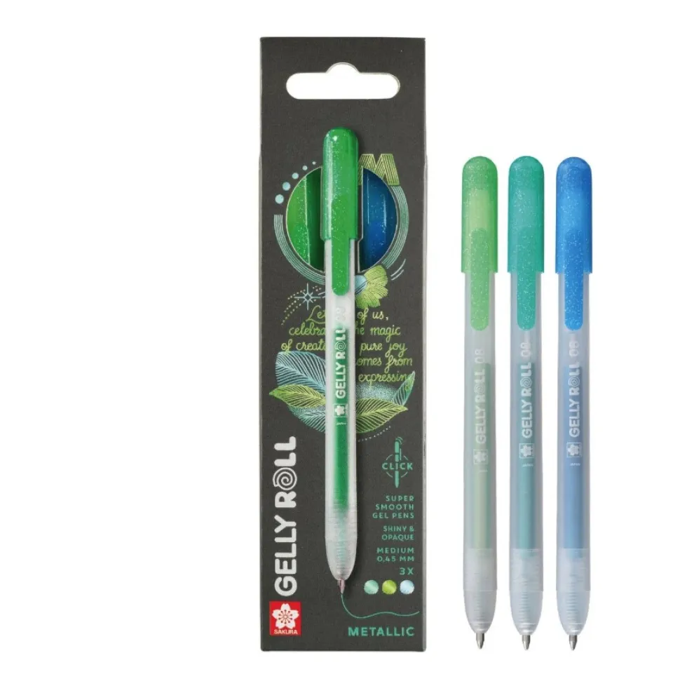 Zestaw długopisów żelowych Gelly Roll Metallic 3D - Sakura - 0,45 mm, 3 szt.