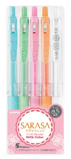 Zestaw długopisów żelowych Sarasa - Zebra - Milk Color, 5 kolorów