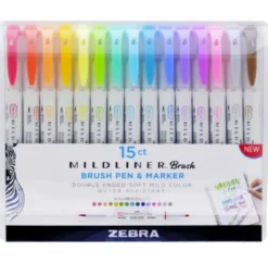 Zestaw dwustronnych zakreślaczy Mildliner Brush - Zebra - 15 kolorów