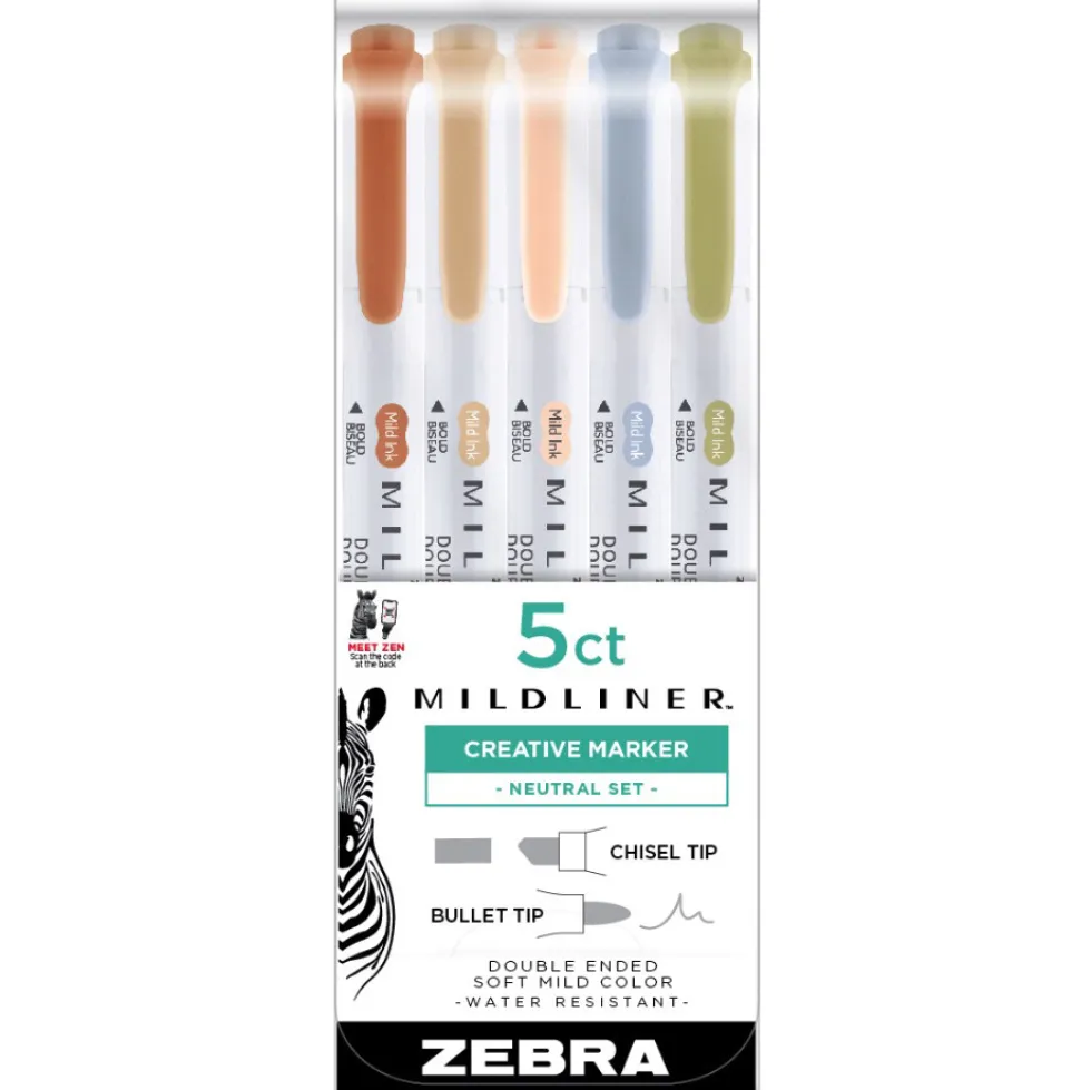 Zestaw dwustronnych zakreślaczy Mildliner Neutral - Zebra - 5 kolorów