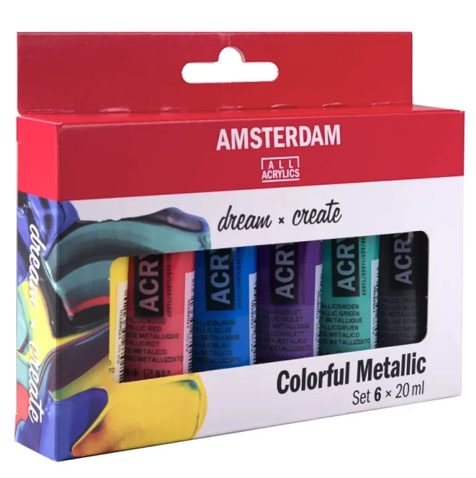 Zestaw farb akrylowych - Amsterdam - Colorful Metallics, 6 kolorów x 20 ml