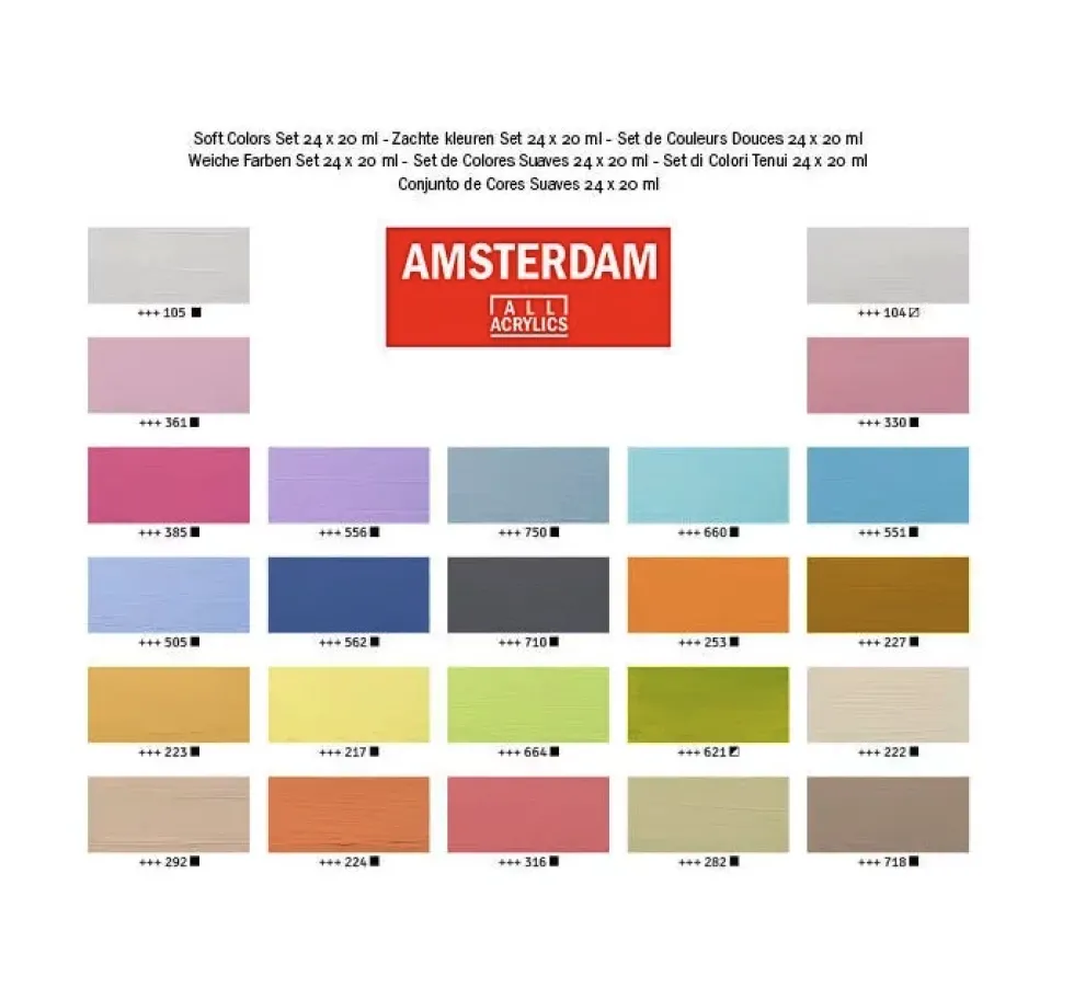 Zestaw farb akrylowych - Amsterdam - Soft Colors, 24 kolory x 20 ml