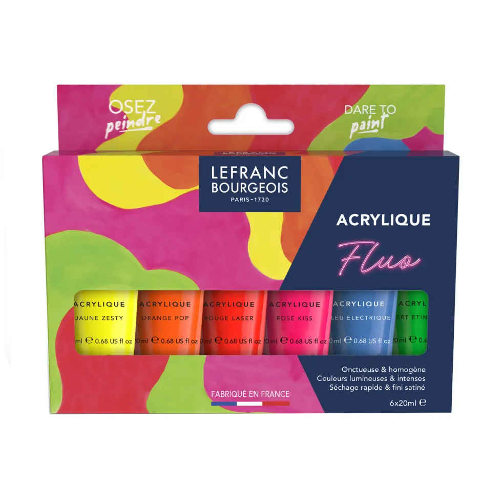 Zestaw farb akrylowych Fluo - Lefranc & Bourgeois - 6 x 20 ml