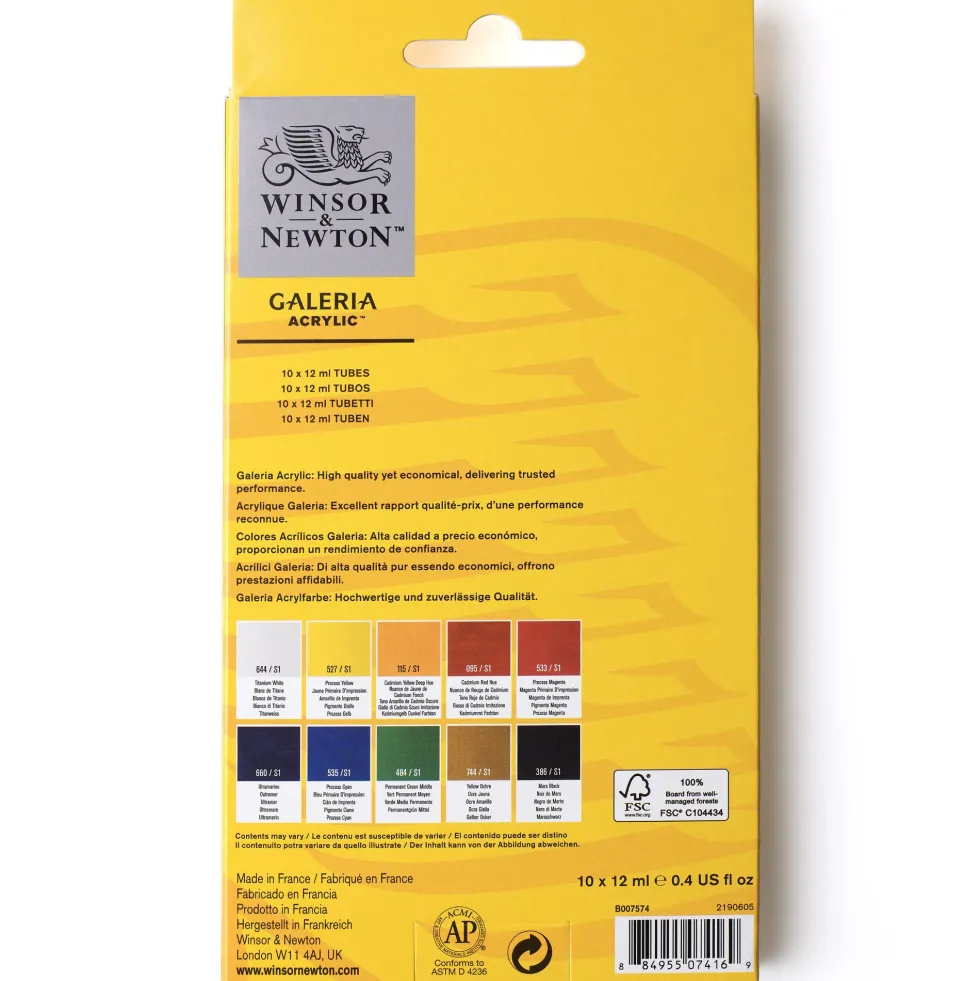 Zestaw farb akrylowych Galeria - Winsor & Newton - 12 ml x 10 szt.