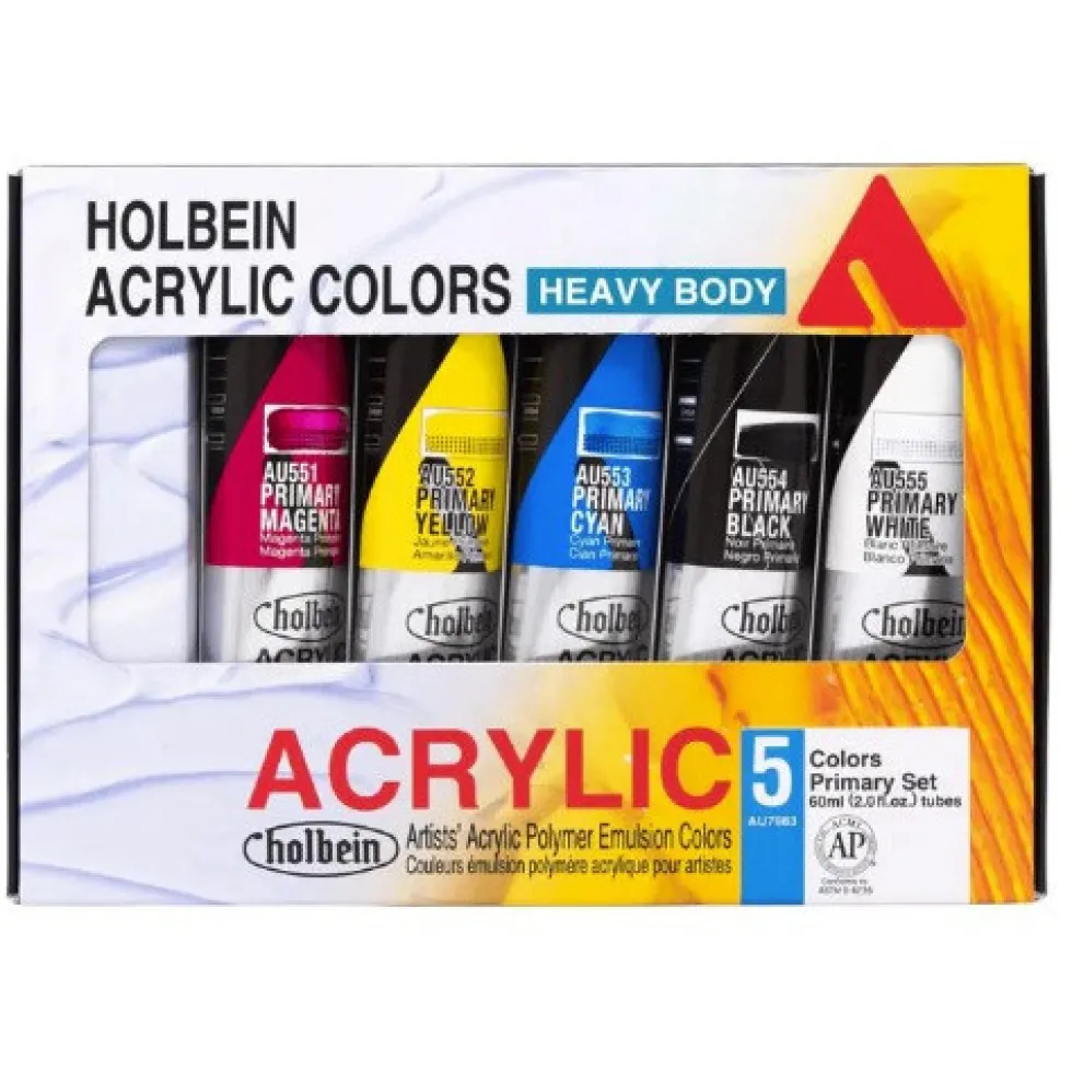 Zestaw farb akrylowych Heavy Body Acrylic - Holbein - Primary, 5 kolorów x 60 ml