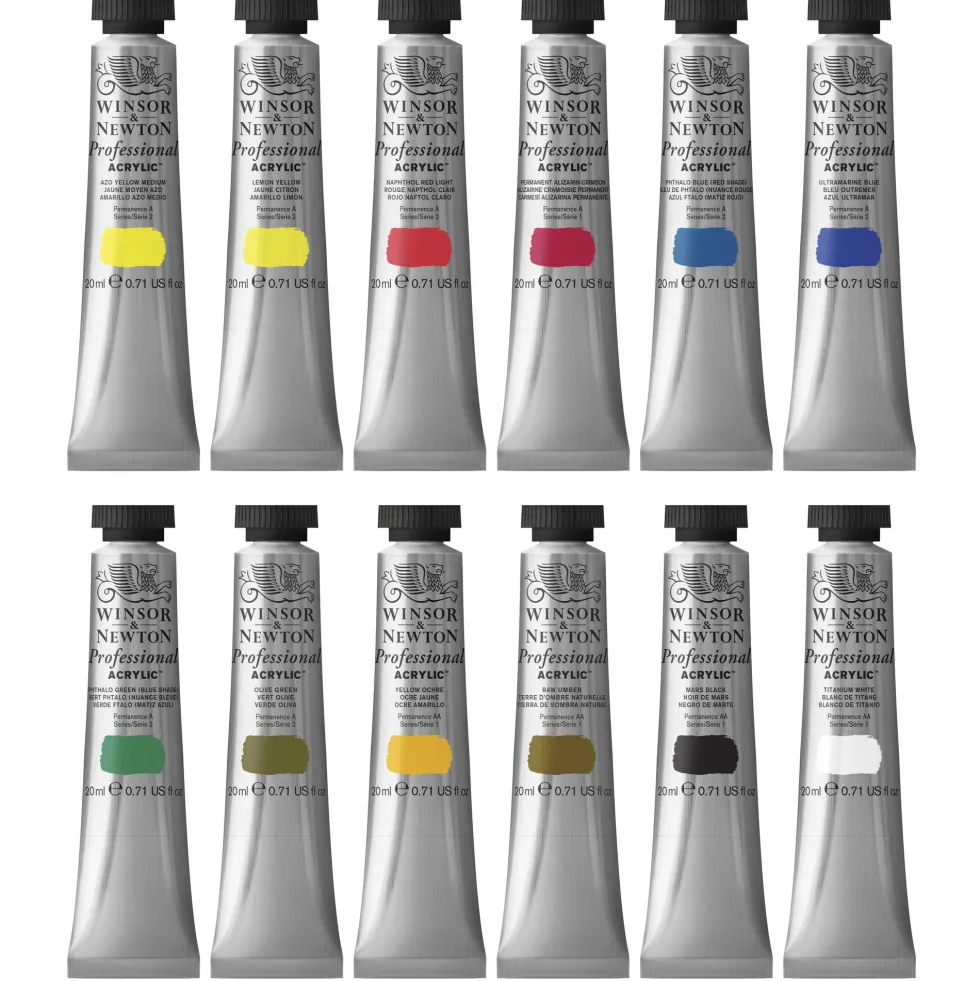 Zestaw farb akrylowych Professional - Winsor & Newton - 12 kolorów x 20 ml