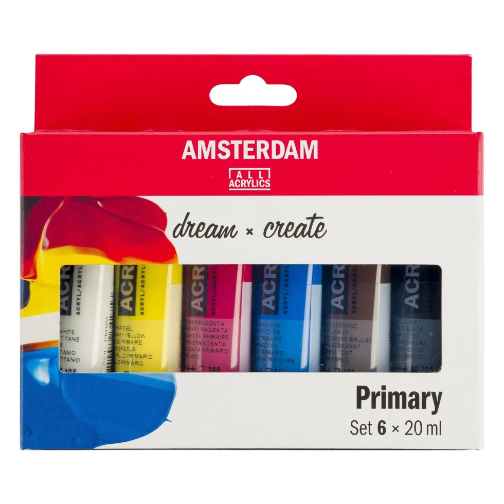 Zestaw farb akrylowych w tubkach - Amsterdam - Primary, 6 kolorów x 20 ml