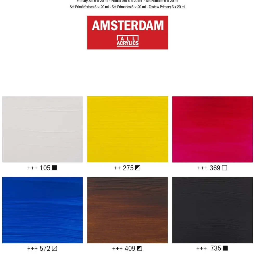 Zestaw farb akrylowych w tubkach - Amsterdam - Primary, 6 kolorów x 20 ml