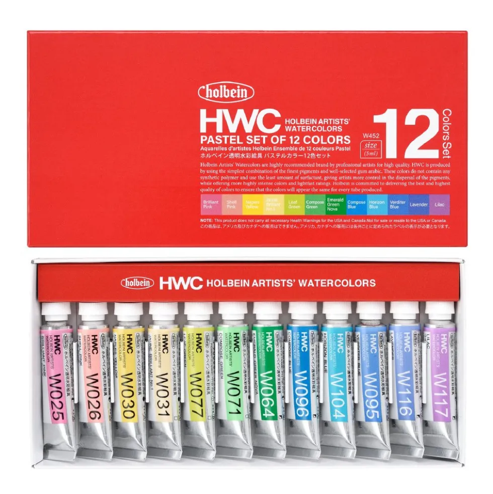 Zestaw farb akwarelowych Artists’ Watercolor - Holbein - Pastel, 12 kolorów x 5 ml