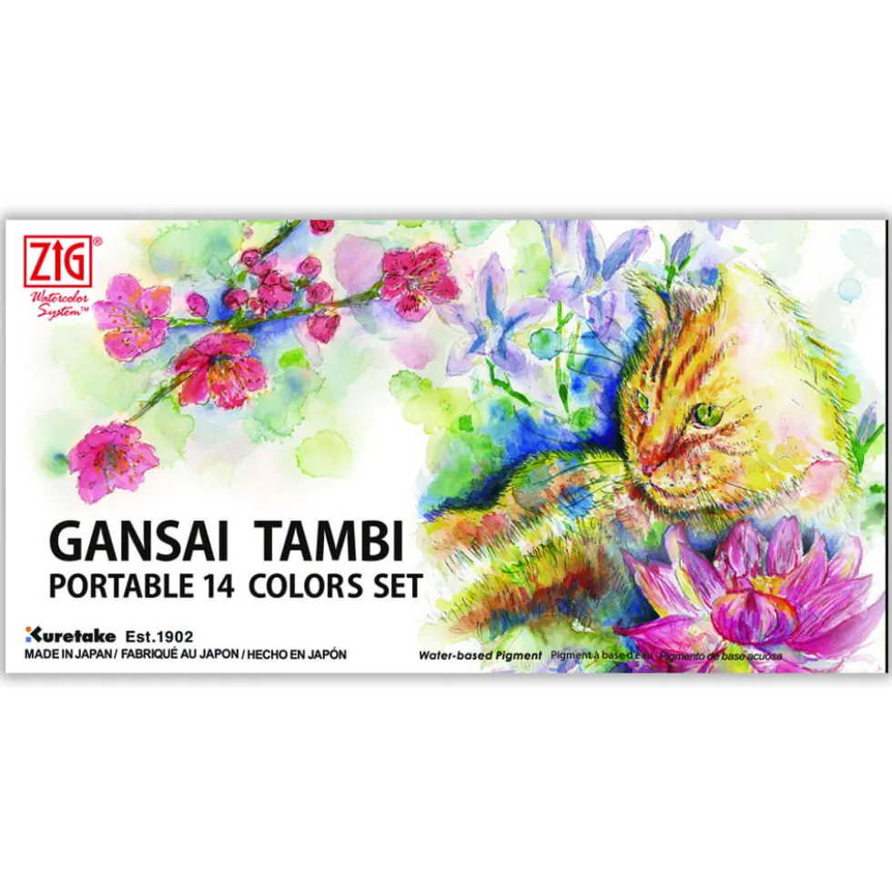 Zestaw farb akwarelowych Gansai Tambi Portable - Kuretake - 14 kolorów