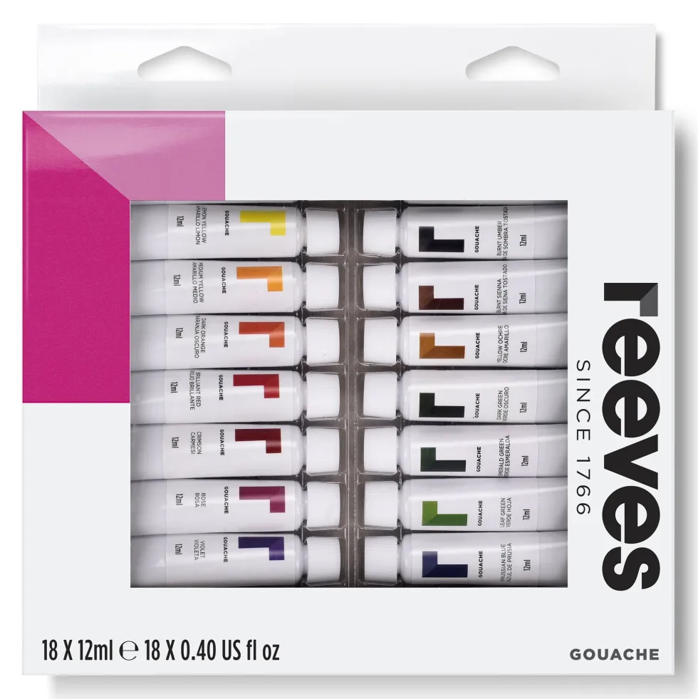 Zestaw farb gwaszowych - Reeves - 18 kolorów x 12 ml