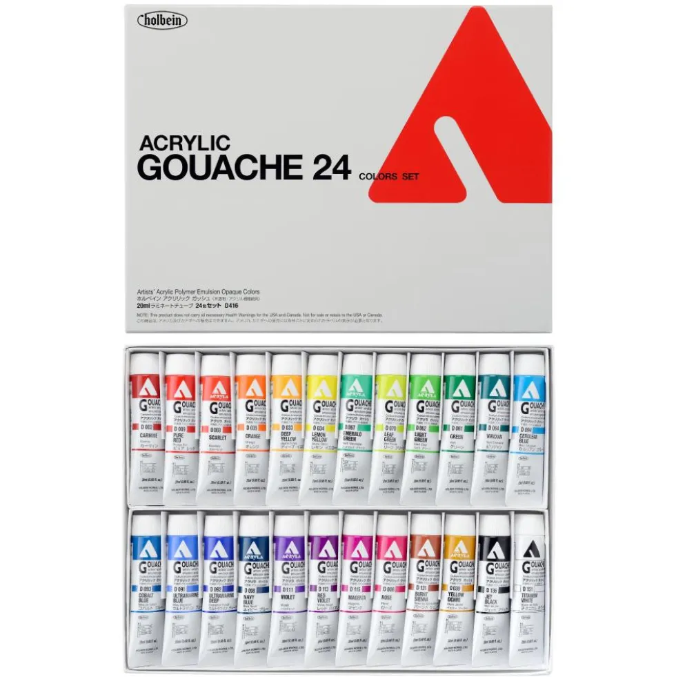 Zestaw farb gwaszy Acryla Gouache - Holbein - 24 kolory x 20 ml