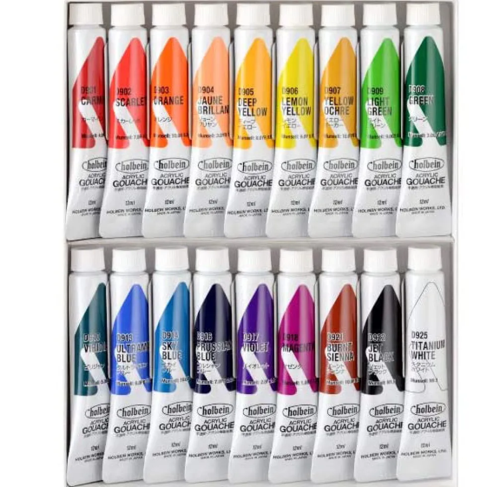 Zestaw farb gwaszy Acryla Gouache School Set - Holbein - 18 kolorów x 12 ml