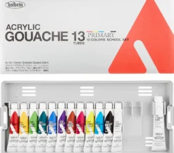 Zestaw farb gwaszy Acryla Gouache School Set - Holbein - Primary Colors, 13 kolorów